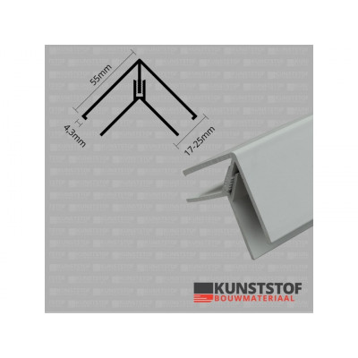 Eurotexx Dubbel Rabat hoekprofiel 2-delig kunststof in de kleur lichtgrijs ral 7035