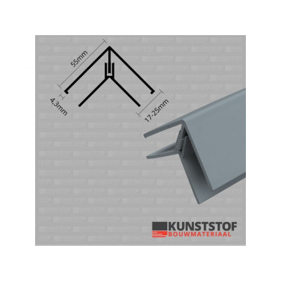 Eurotexx Dubbel Rabat hoekprofiel 2-delig kunststof in de kleur quartzgrijs ral 7045