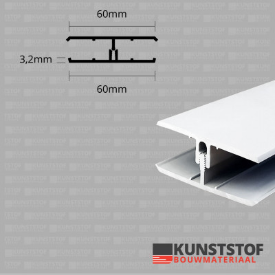 Eurotexx dubbel rabat potdeksel 50mm verbindingsprofiel 2-delig wit RAL 9010