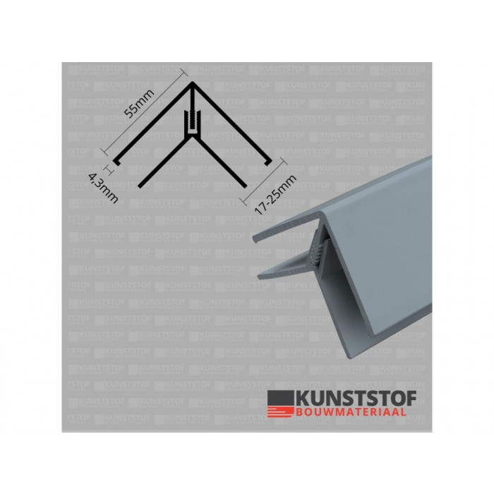 Eurotexx Dubbel Rabat hoekprofiel 2-delig kunststof in de kleur grijs ral 7001