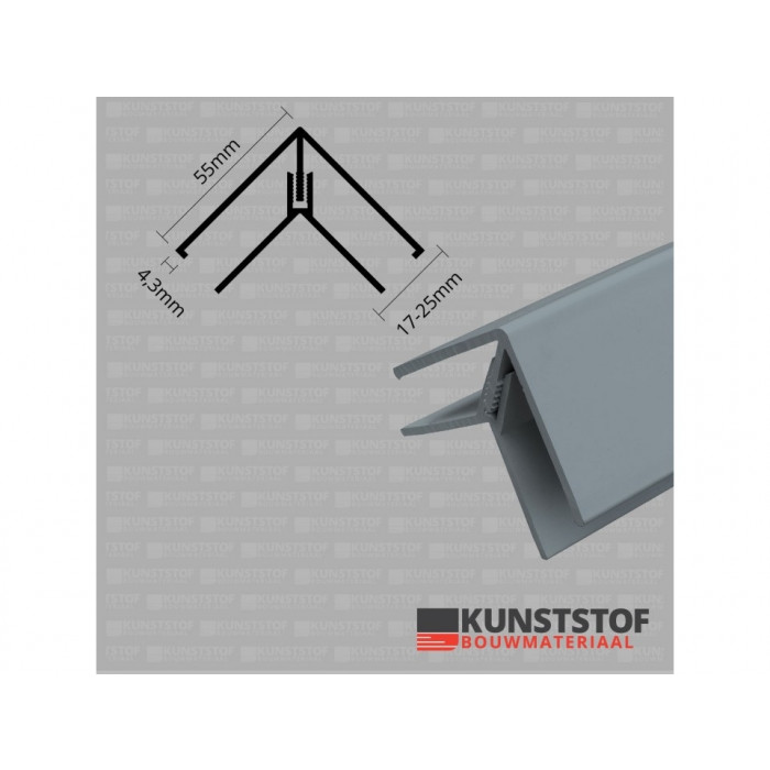 Eurotexx Dubbel Rabat hoekprofiel 2-delig kunststof in de kleur quartzgrijs ral 7045