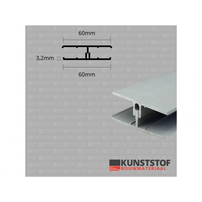Eurotexx dubbel rabat potdeksel 50mm verbindingsprofiel 2-delig lichtgrijs RAL 7035