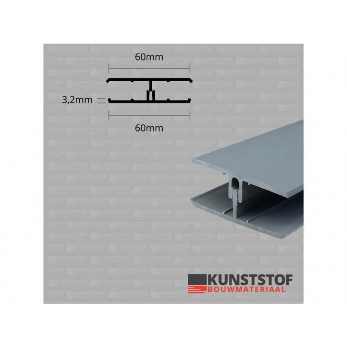 Eurotexx dubbel rabat potdeksel 50mm verbindingsprofiel 2-delig quartzgrijs RAL 7045