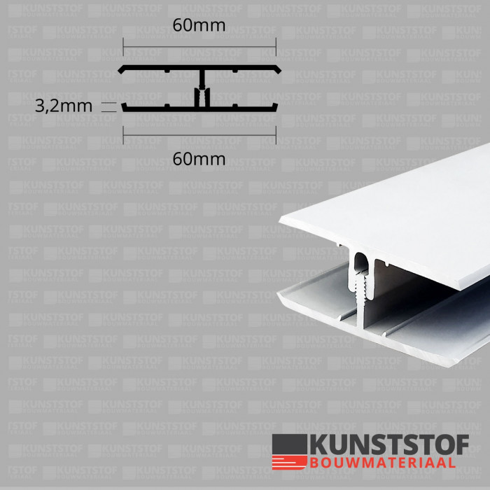 Eurotexx dubbel rabat potdeksel 50mm verbindingsprofiel 2-delig wit RAL 9010
