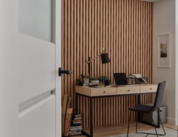 Linerio L-Lijn wandpaneel gemonteerd aan de wand.