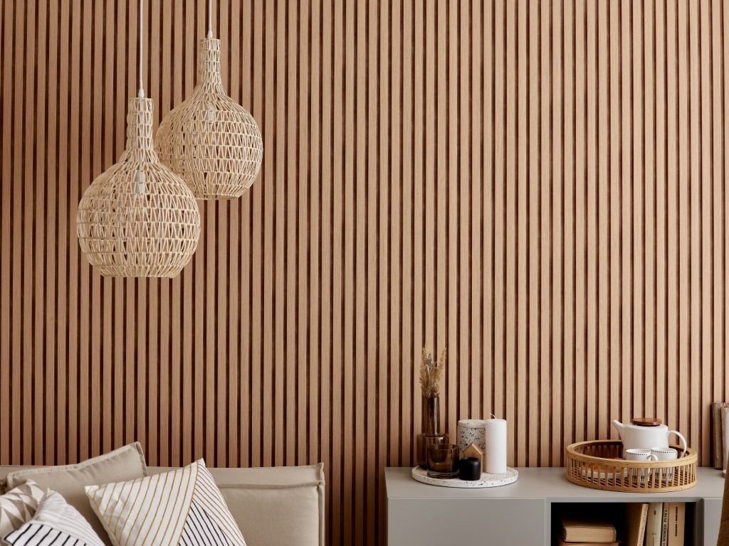 Linerio wandpaneel gemonteerd aan de wand.